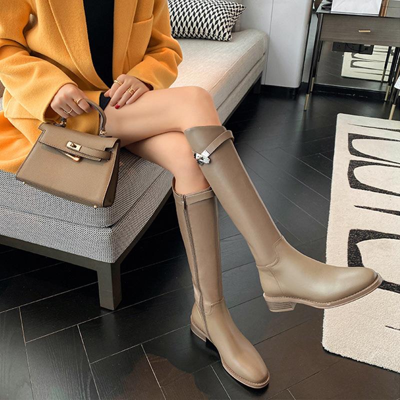 Grape Mom Studiolee Black Boots Female Internet celebrity After Zipper Thick Bottom Tall Skinny Motorcycle Rider Boots