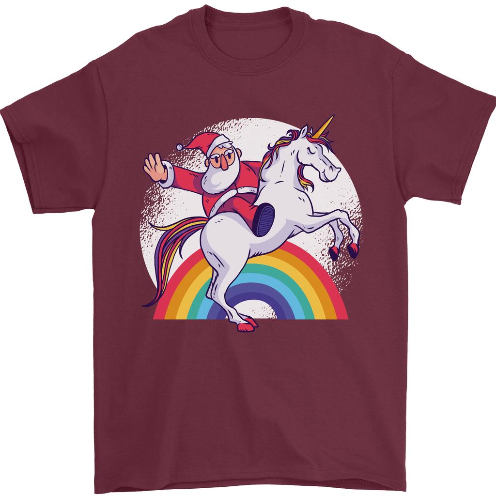 Santa Claus Riding a Unicorn Christmas Xmas Unisexs TShirt 100 Cotton