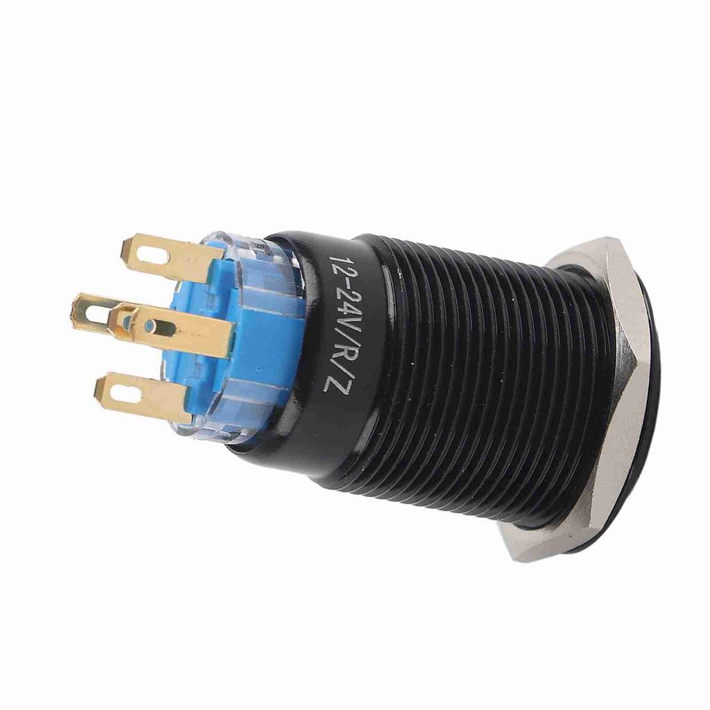 19mm 12 24V LED ON OFF Black Waterproof Selflocking Latch Push Button Flate Switch