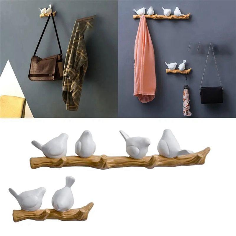 ABJI-Wall Decorations Living Room Holder Resin Bird Key Hook Kitchen Coat Clothes Towel Hat Handbag Holder,B