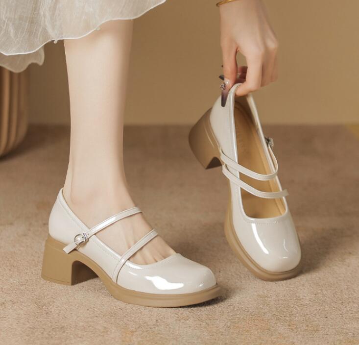 Mode Élégant Escarpins à Talons Hauts pour Femmes Mary Janes Chaussures Classiques Escarpins de Soirée Noir Blanc à Talons Épais Chaussures de Mariage Bureau pour Femmes