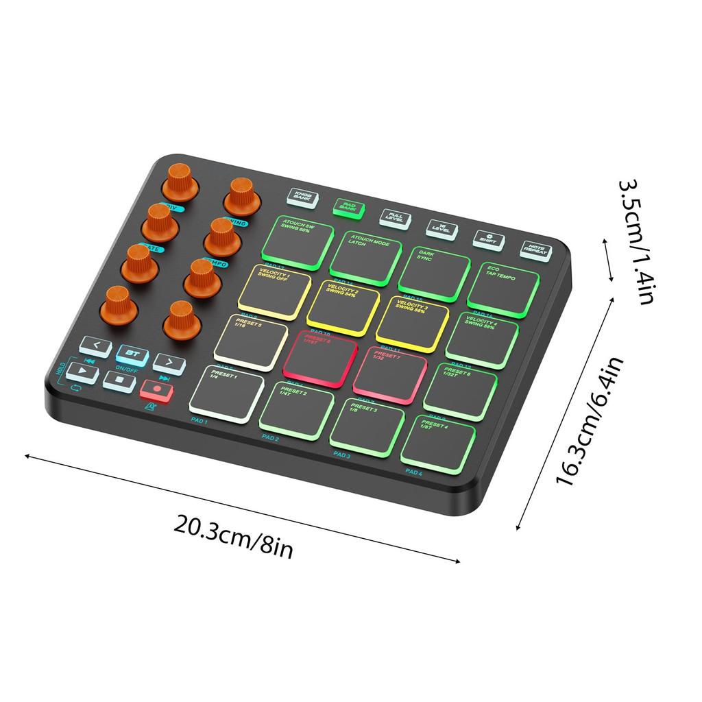 Summina MIDI Controller, 16 RGB Pads, 8 Knobs, 6 Customizable Buttons, Wireless Rechargeable 2000mAh Battery, USB MIDI Connectivity, for Music Product