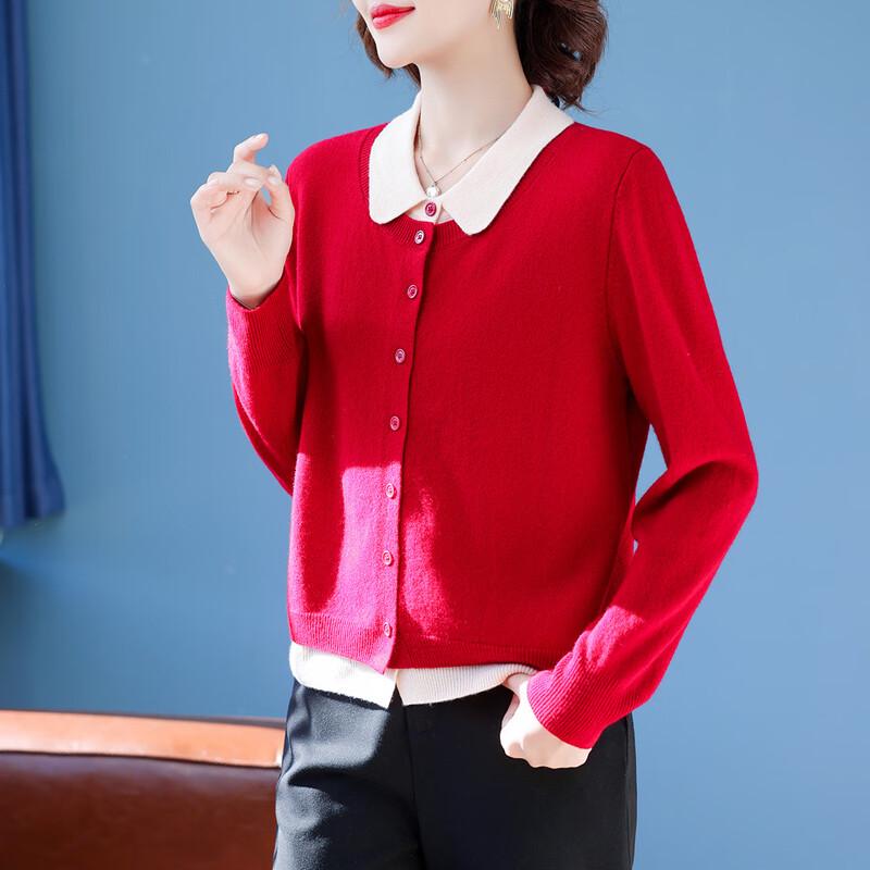 QianLian Women's 100% Merino Wool Faux Two-Piece Knit Sweater