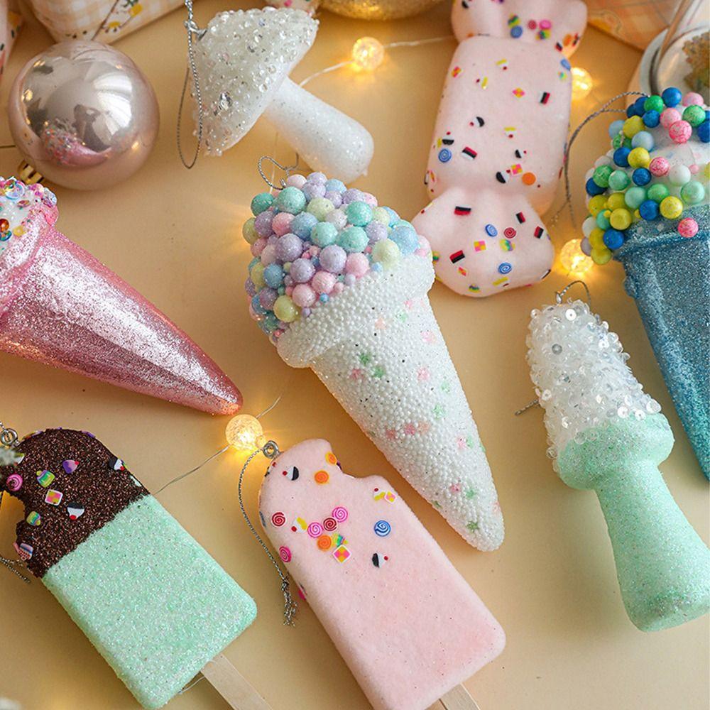 2pcs Cute Artificial Ice Cream Model Small Christmas Tree Hanging Decoration  Home Xmas Decor