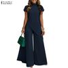 ZANZEA Women Short Sleeve Irregular Blouse and Pants Summer Two Piece Suit Sets
