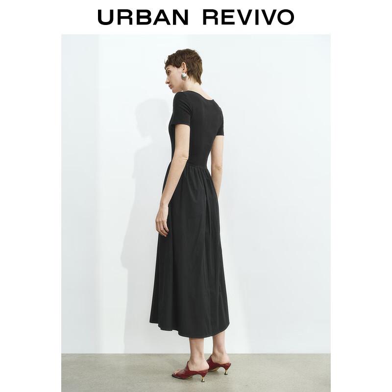 UR 2025 Spring Women's Spliced Slim Short Sleeve Dress