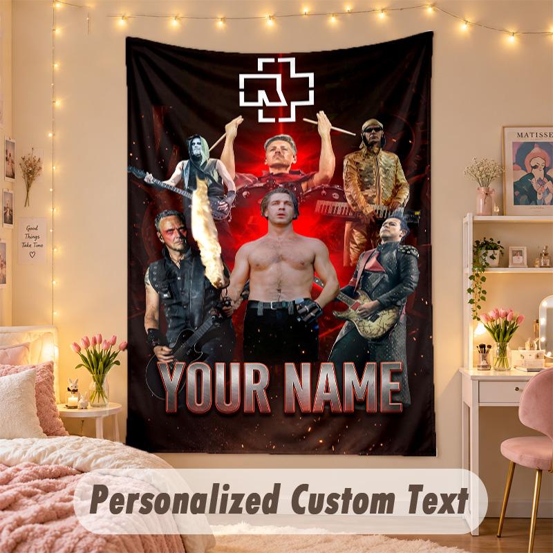 Custom Personalized Tapestry,Rammstein Print Custom Name Text Wall Art Hanging for Bedroom