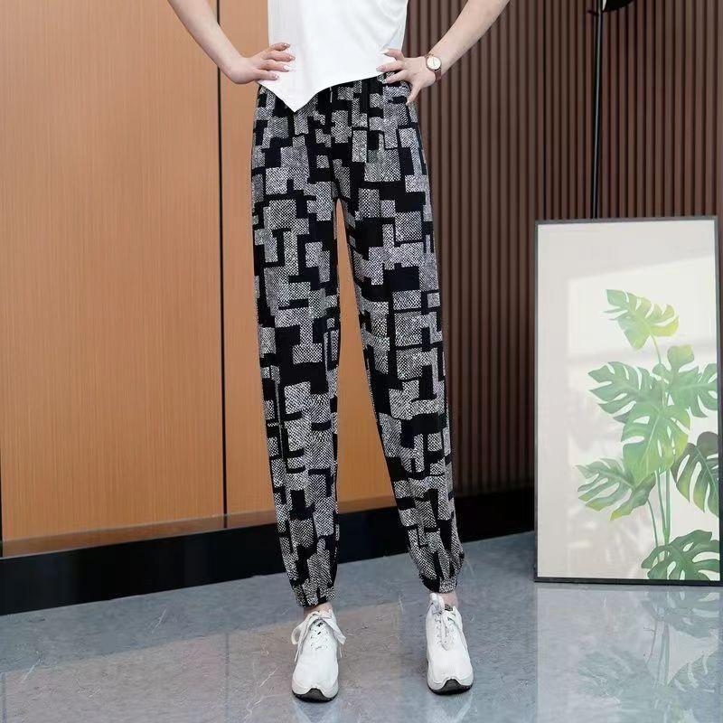 Summer Women's Printed Harem Pants Thin and Loose Ankle Pants Corset Bloomers