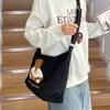 Cute Cartoon Embroidery Nylon Women's Shoulder Bags Large Capacity Ladies Crossbody Bag Fall Winter Macaron Female Tote Bag