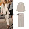 Suit with Padded Shoulder Long Sleeves Lapel Outwear 2613127 Curling Trousers Straight-leg Casual Pants 2603127