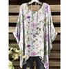 Damen Sommer Böhmisches T-Shirt mit Blumendruck Vintage Helllila Y2k Grafik Rundhals Kleidung Elegant Frau Kurzarm Top