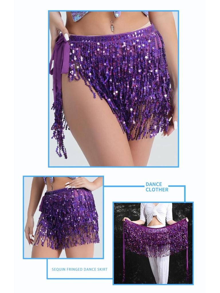 Halloween Belly Dance Costume: Sexy Sequin Tassel Hip Scarf & Waist Chain