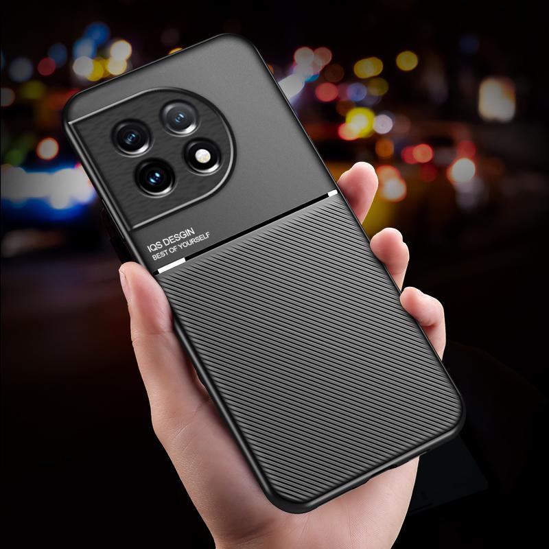 For OnePlus 11 Case 6.7" Car Magnetic Holder Armor Back Cover for One Plus 11 Oneplus11 PBH110 Soft Leather Plate Phone Cases