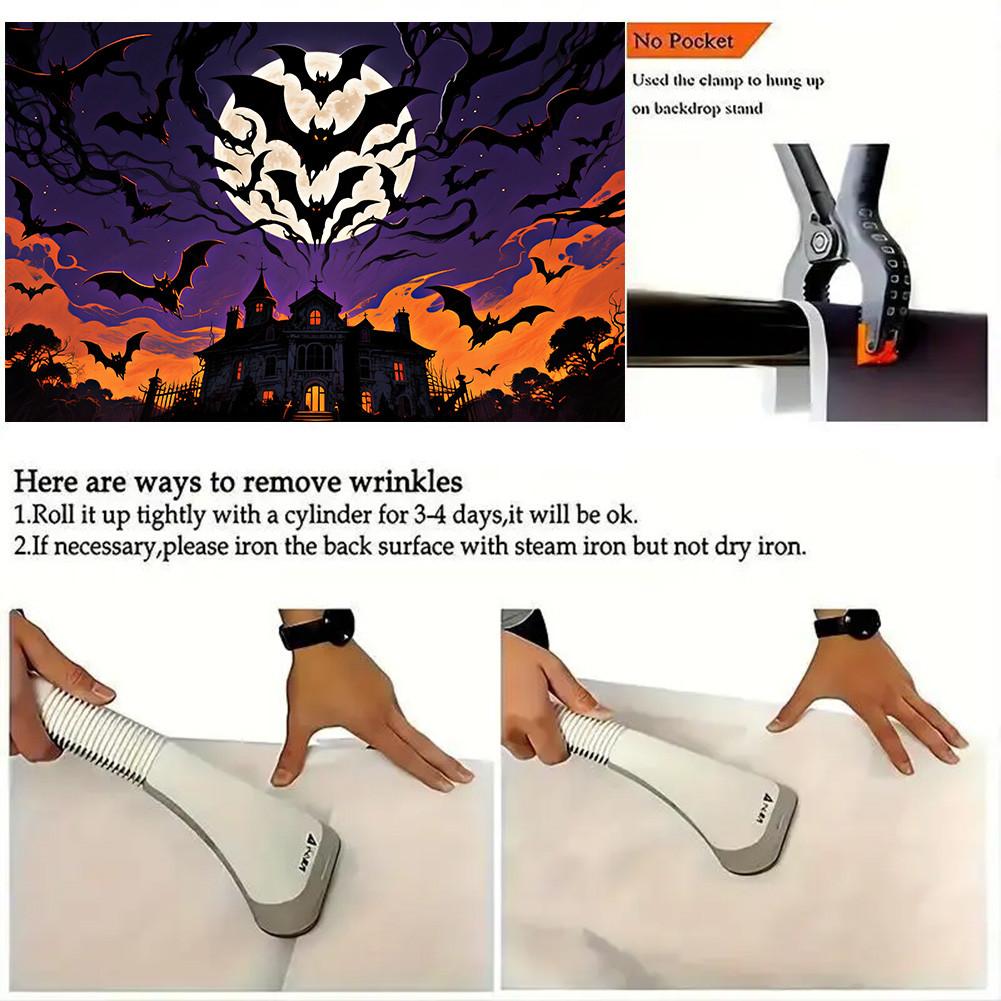 Scary Halloween Backdrop Banner-Castle with Bats&Full Moon for Indoor/Outdoor Parties,Graduation,Halloween Decor,Event