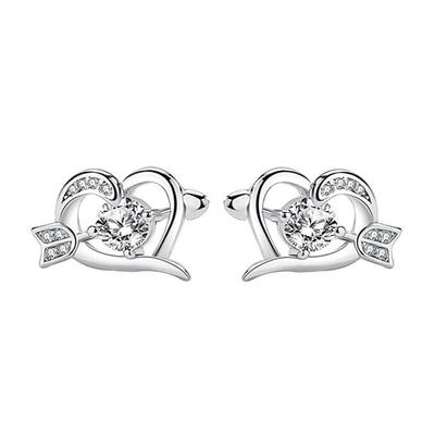Love Zirkon Ohrstecker für Damen mit einem Pfeil durch das Herz, herzförmiges kleines frisches Ohrring-Design, modische Nische