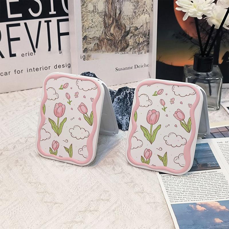 Kwiaty Flip-Top składane lusterko do makijażu przenośne kieszonkowe lusterko damskie prostokątne kosmetyczne lusterko do makijażu z grzebieniem