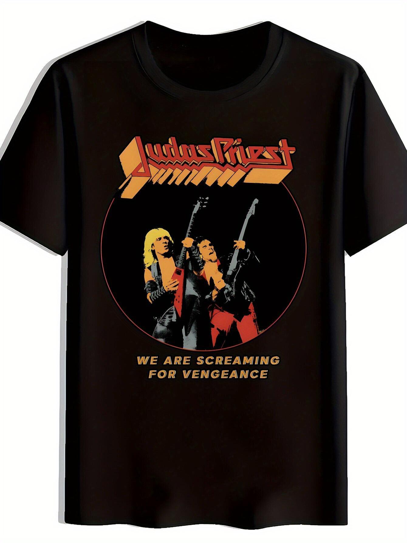 Judas Priest We Are Screaming for Vengeance Graphic T-shirt - Black Short Sleeve Crewneck Rock Band Tee S