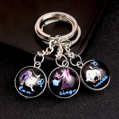Luminous Scorpio Virgo Crystal Keychain: Double-Sided Glass Pendant Metal Keyring