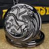 10pcs/lot Wholesale Black Vintage Quartz Pocket Watch Dragon Engraved Flip Roman Dial Students Gift Men Women Necklace Clock