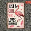 Vintage Pink Flamingo Metal Wall Art Just A Girl Who Loves Flamingos Retro Iron Sign Cute Farmhouse Decor Girls Bedroom