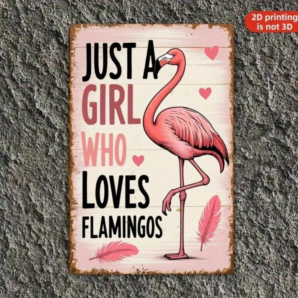 Vintage Pink Flamingo Metal Wall Art Just A Girl Who Loves Flamingos Retro Iron Sign Cute Farmhouse Decor Girls Bedroom