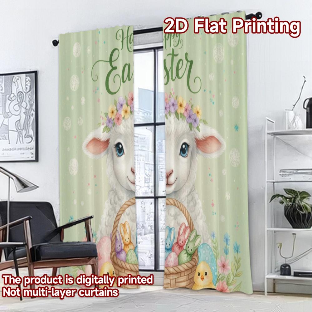 Flat Printing Curtains Roller Blinds Easter Bunny Colorful Versatile Fabric Without Electricity Family Party Set Of 2 Made Polyester