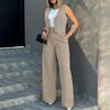Women Wide Leg Pants with Sleeveless Vest Solid Color High Waist Elegant Lady Baggy Pants Set Casual Streetwear