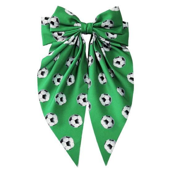 Girl Hairpin Extra Large Ribbon Bowknot Design Back Head Hair Clip Soccer Pattern Spring Hair Pin Party Hair Accessory зелёный