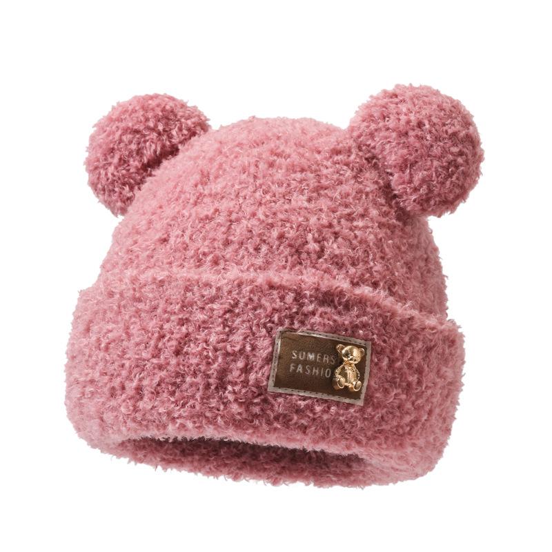 Bear Plush Hat for Women In Autumn and Winter Pullover Cute Hat Plus Velvet Thickened Confinement Period Warm Cold Ear Protection Cold Hat