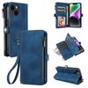 For iPhone 15 RFID Blocking Stand Leather Case Drop-proof Phone Cover Zipper Pocket Wallet with Strap