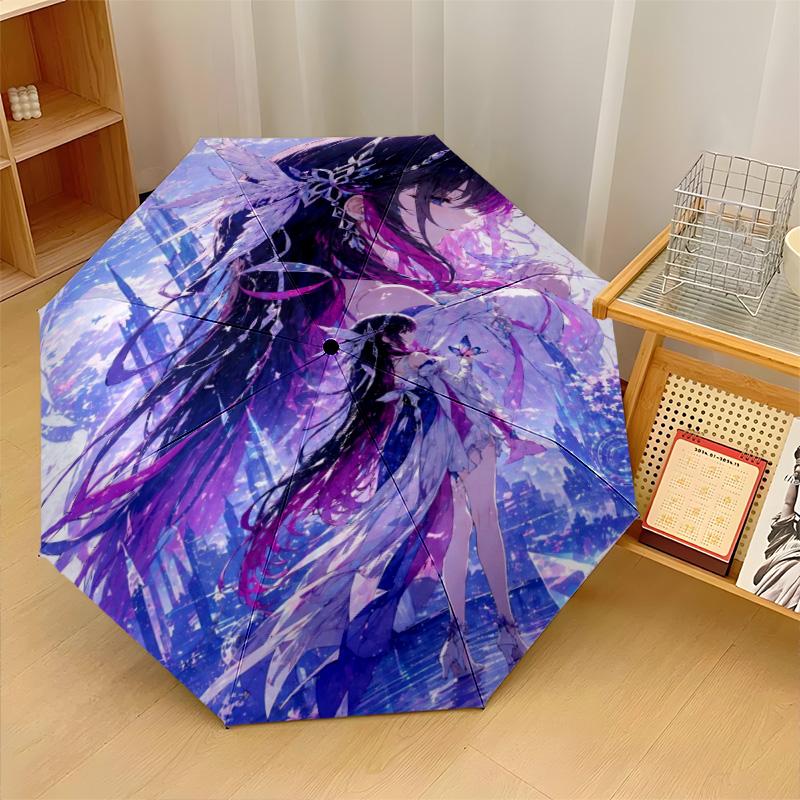Genshin Impact Windproof Auto 8 Rib Folding Umbrella Portable Outdoor Parasol