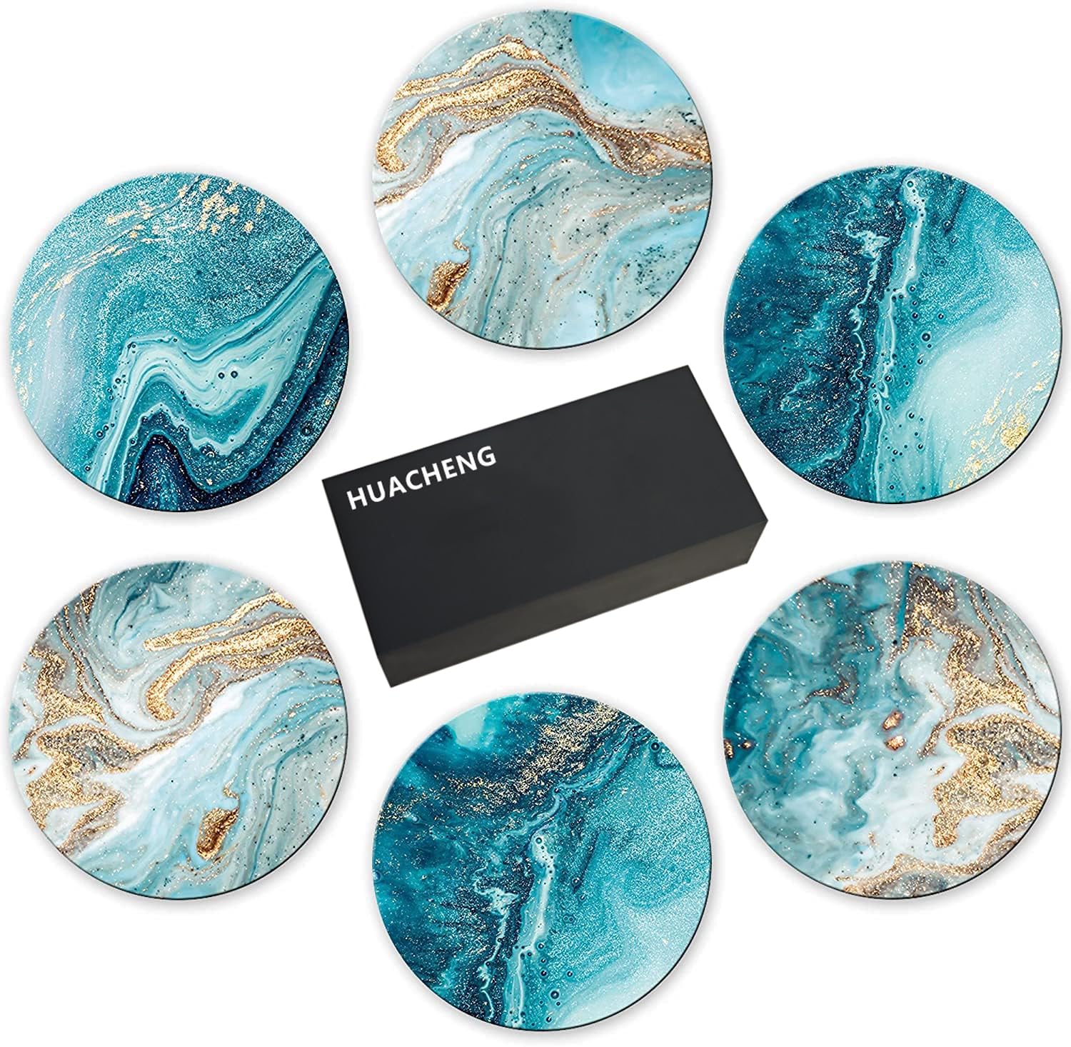 

HUACHENG Набор мраморных термозащитных пробковых чайных чашек быстрого заваривания для дома и богемный держатель в комплекте подставки, стильный, 6, керамический, с рисунком, устойчивый, синий