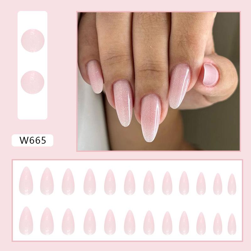 

Simple pure glitter powder girl almond nail round head European and American fashion wearable piece ins wind nail piece
