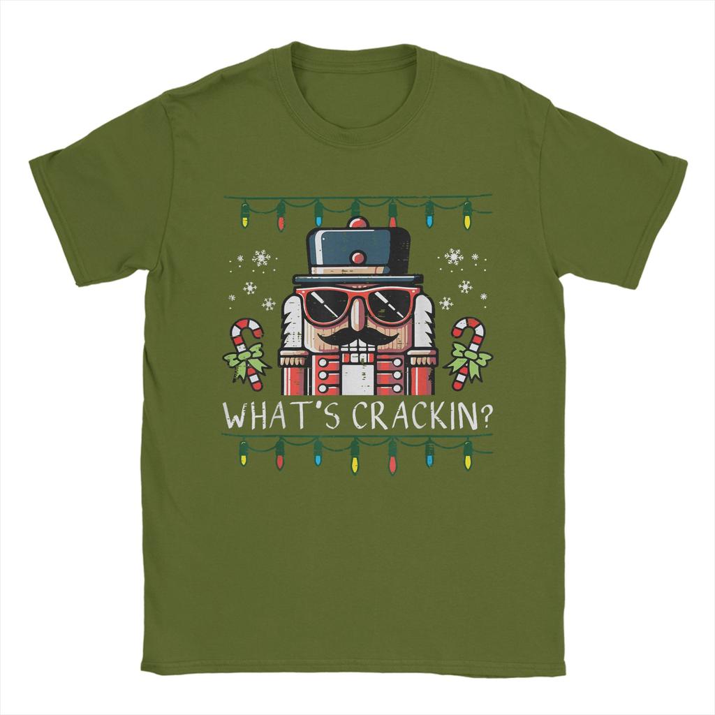 Men Christmas Nutcracker Whats Crackin Funny Xmas T Shirts Cotton Tops Short Sleeve Crew Neck Tee Shirt Plus Size TShirt