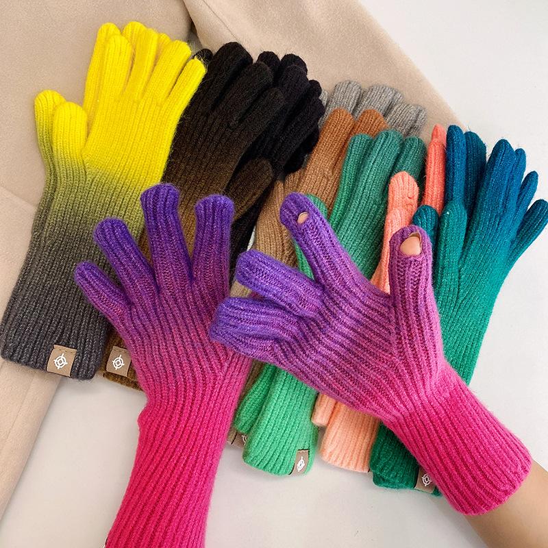 2022 New Knitted Gloves Women Sub-finger Leakage Finger Touch Screen  Wind Winter Warm Ski  Full Finger Gloves Gloves