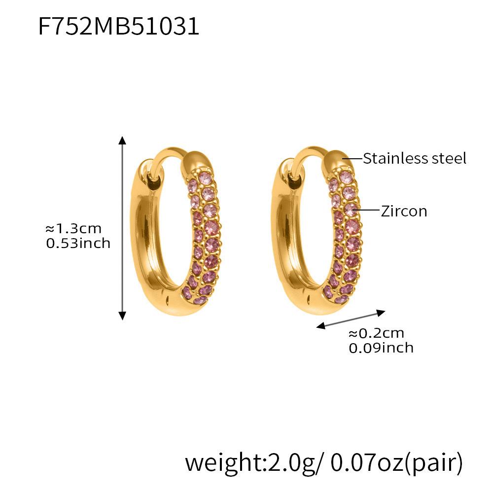 Qiong Yao 18k Gold Plated Stainless Steel Colorful Diamond Small Hoop Clip-on Earrings