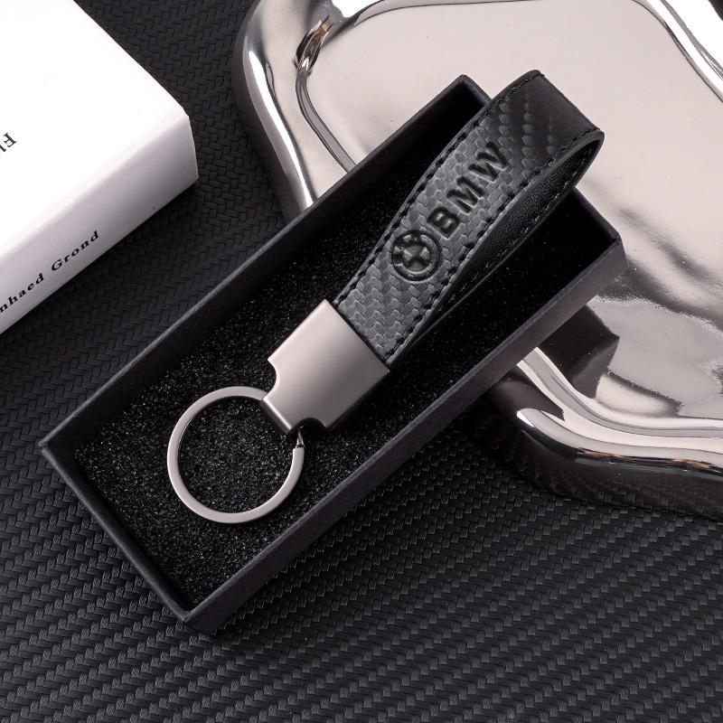 QNLT6 Carbon Fibre Leather Car Keychain Key Ring Badge Keyring Key Chain Rings For BMW F30 F10 E90 F20 E46 E60 E70 E39 E36 E87 X7 E92