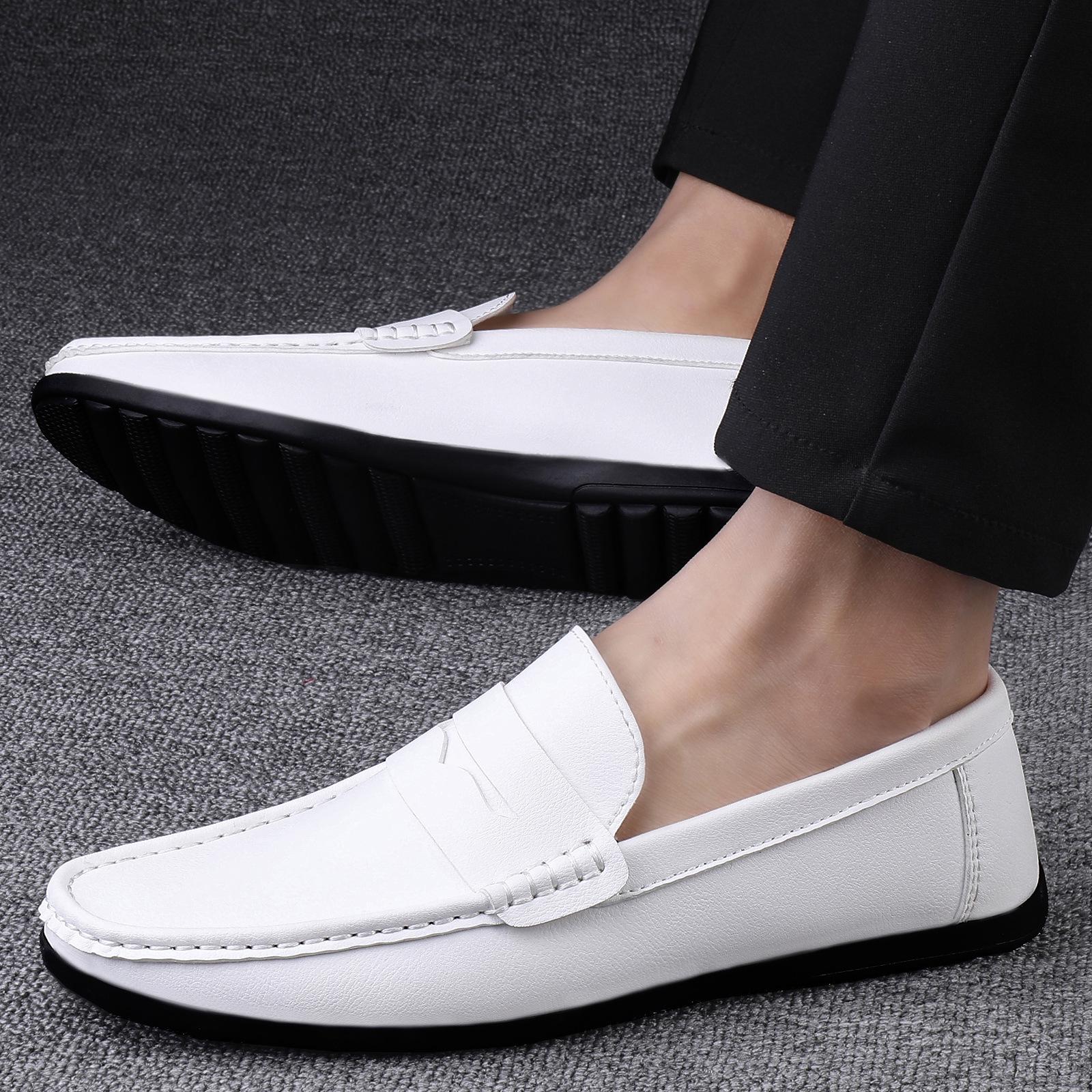 

Мужские летние легкие дышащие кожаные лоферы - Business Casual, Большой размер, Модные белые папины кроссовки Size 46