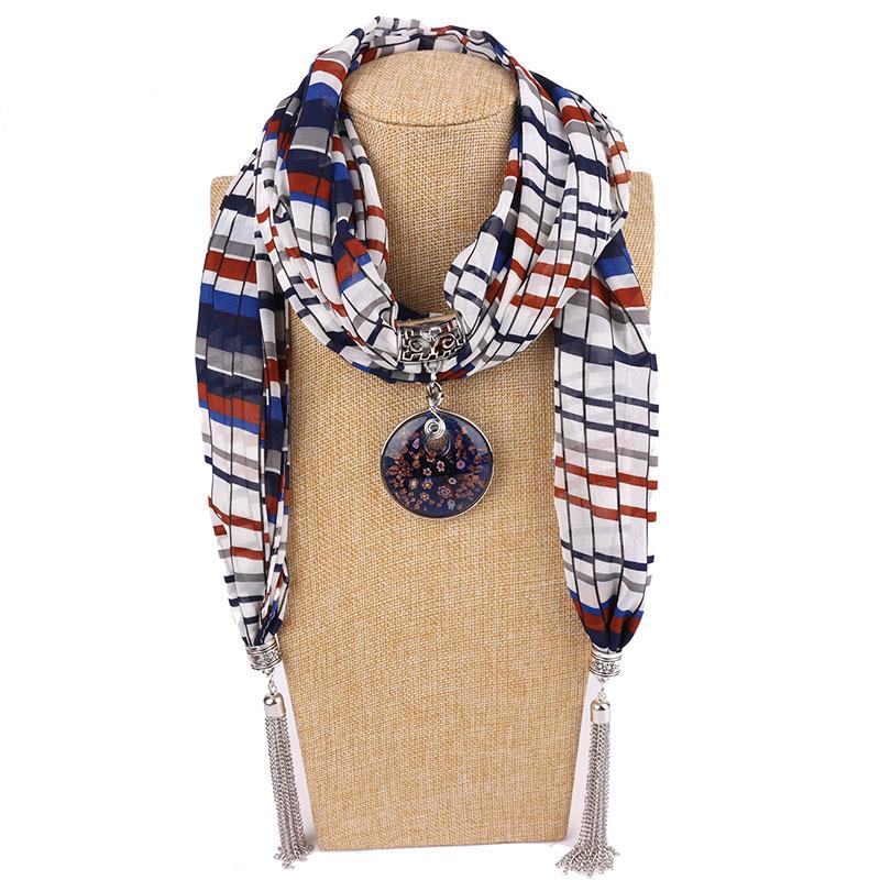 Böhmischer Baumwoll-Leinen-Schal mit Vintage-Anhänger & Quaste Damenmode Wickeltuch Schal
