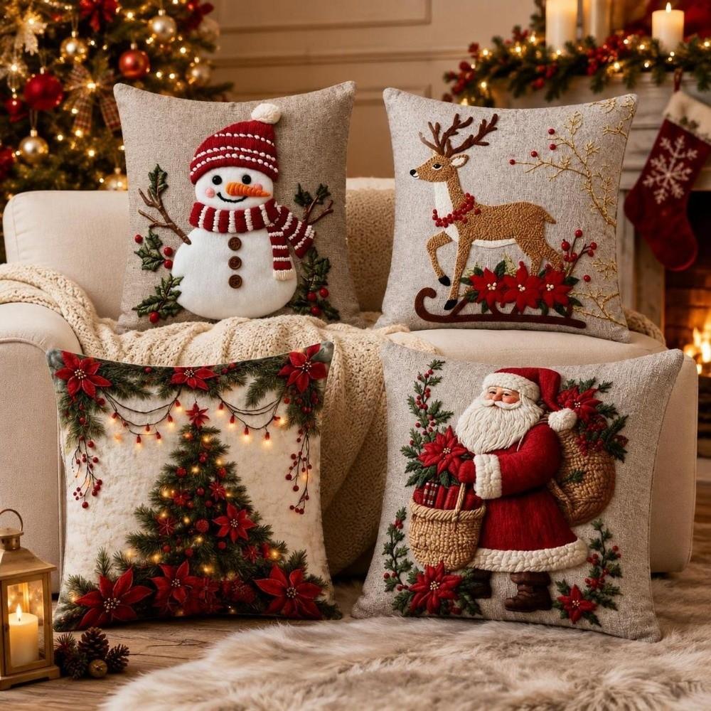 Soft Christmas Pillow Covers 2D Printed Xmas Pillowslip Xmas Throw Cushion Case Car
