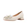 -B Bow Rhinestone Premium Comfortable Versatile Square Head Thick Heel Women's Single Shoes