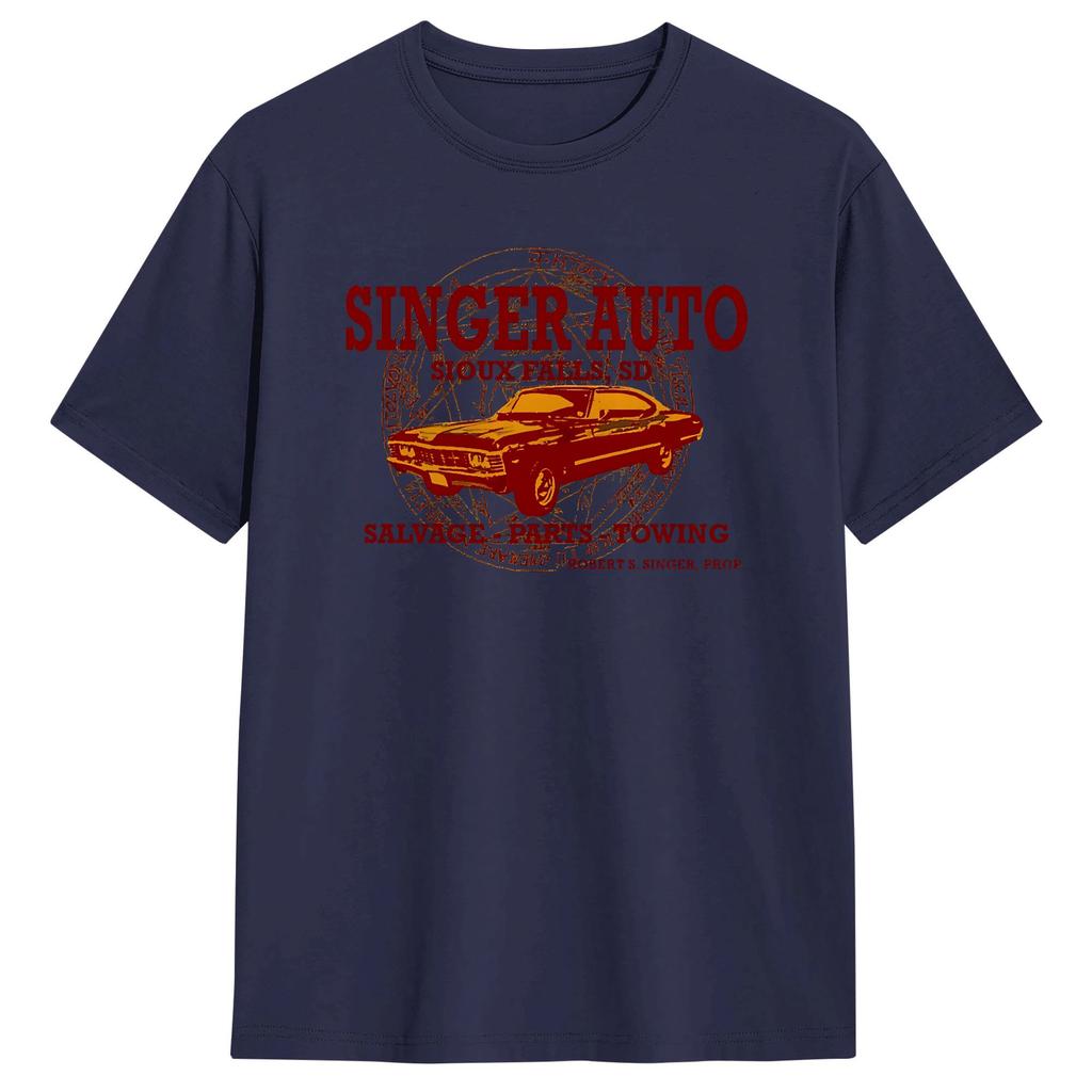 Streetwear T Shirt Summer SINGER AUTO Impala Supernatural Hip Hop TShirts Cotton Tee Shirt for Unisex Y2K Basic Short Sleeve Tops