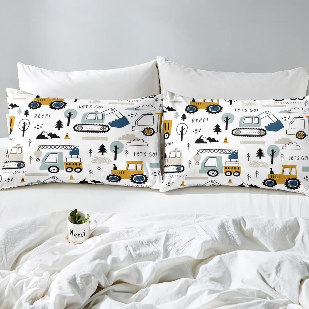 Construction Vehicle Duvet Cover Tractor Excavator Bedding Set Children Boy Bedroom Three-Piece Set
