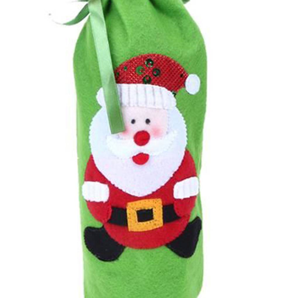 Hochwertige Weihnachts-Weinflaschenhülle aus Vliesstoff mit Kordelzug und Pailletten, Schneemann, Hirsch, Weihnachtsschmuck, Navidad-Flaschenhülle