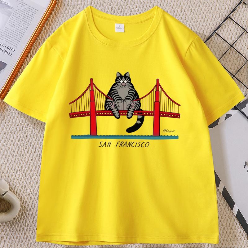 B-Kliban Cat San Francisco T-Shirt for Men Women Casual Cotton Short Sleeve Round Neck T Shirt Man Designer Clothes Streetwear
