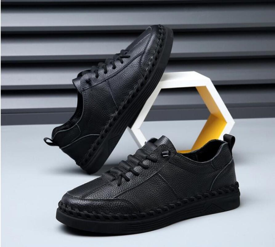 Men Genuine Leather Walking Shoes Spring Summer New Trendy All-match Platform Casual Shoes British Sneakers Mens Slip on Flats