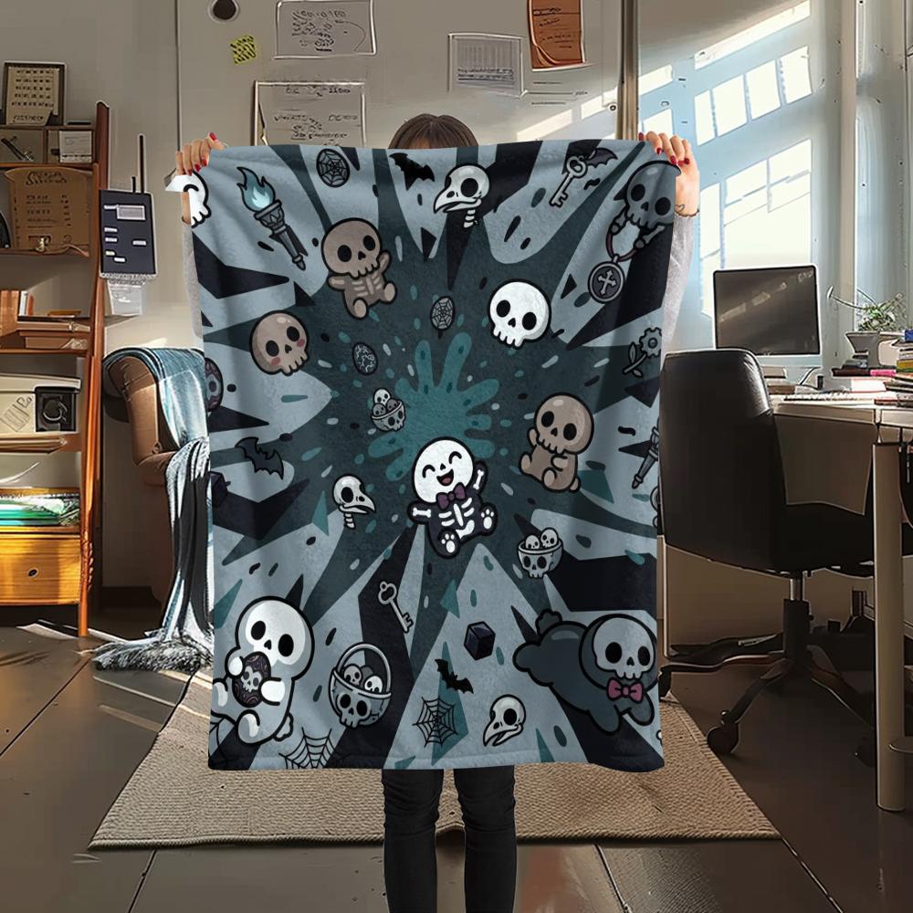 1Pc Skull Print Flannel Blanket, High quality Comfortable for All Seasons, Home Decor, Warmth and Comfort, Perfect for Christmas Gifts W52