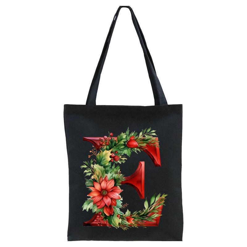 26 English letters A-Z floral print student canvas bag fashion portable shopping bag shoulder bag