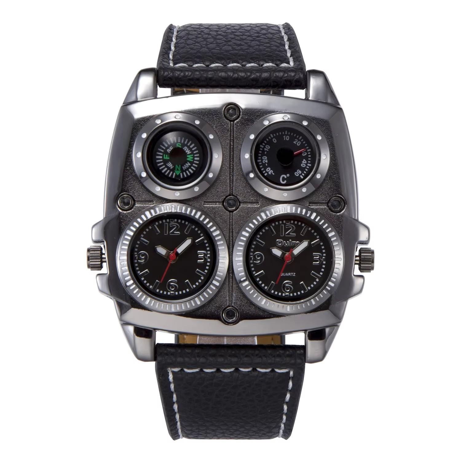 Oulm 1140 New Top Brand Male Watch Three Time Zone Clock Big Dial Unique Quartz Wristwatch Leather Band Men s Watches Oulm 1140
