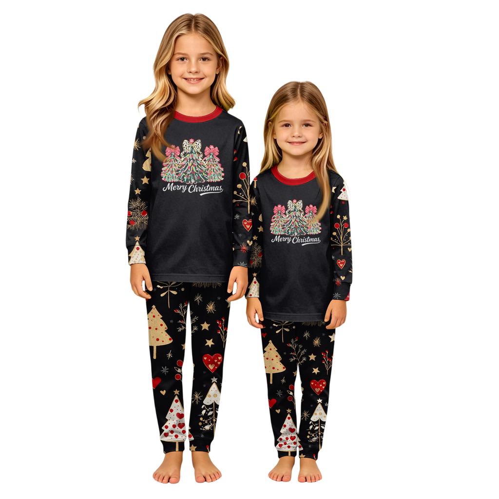Christmas Family Matching Pajama Set Long Sleeve Neck Loungewear for Parents and Kids